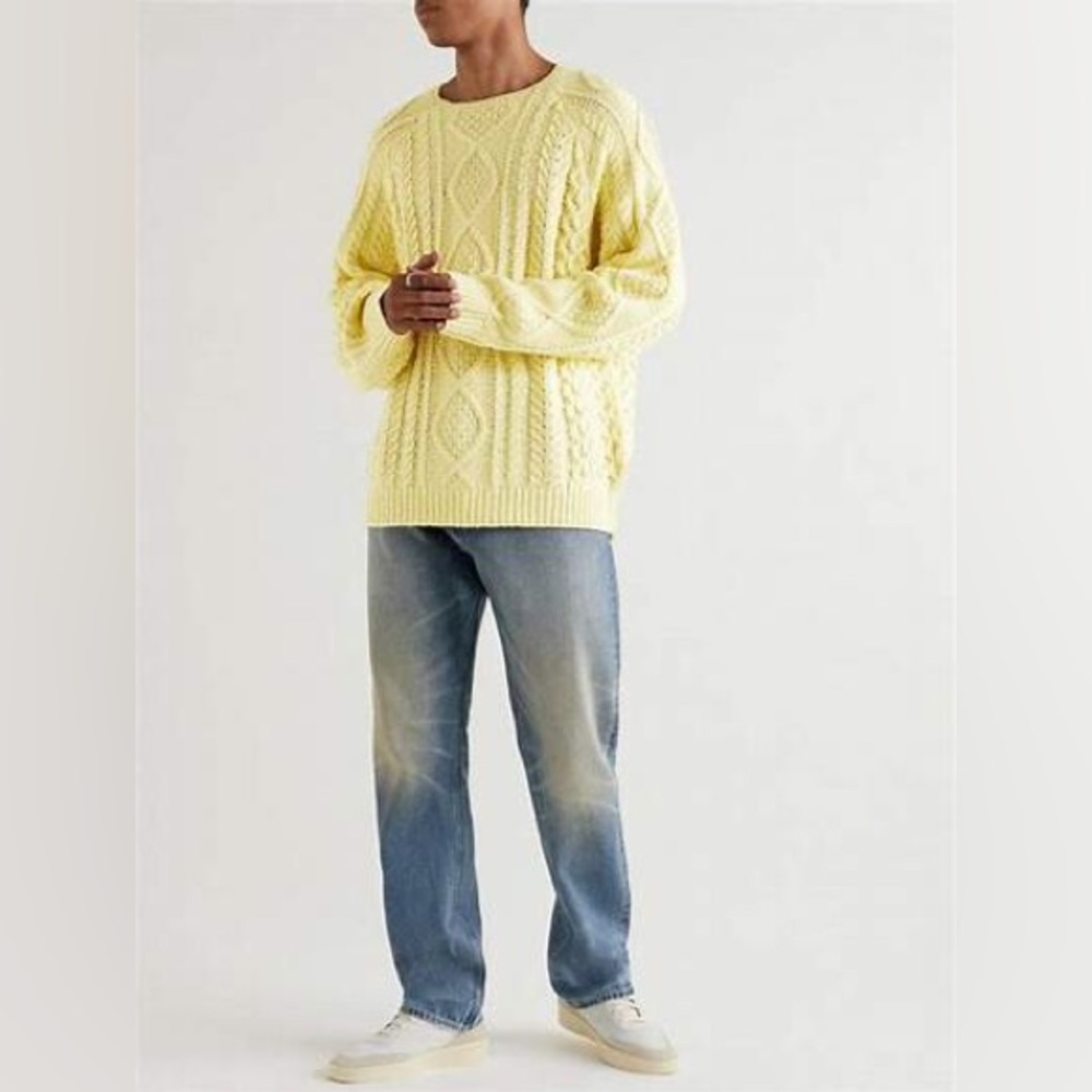Fear of God FOG Essentials Oversized Butter Yellow Cableknit Sweater